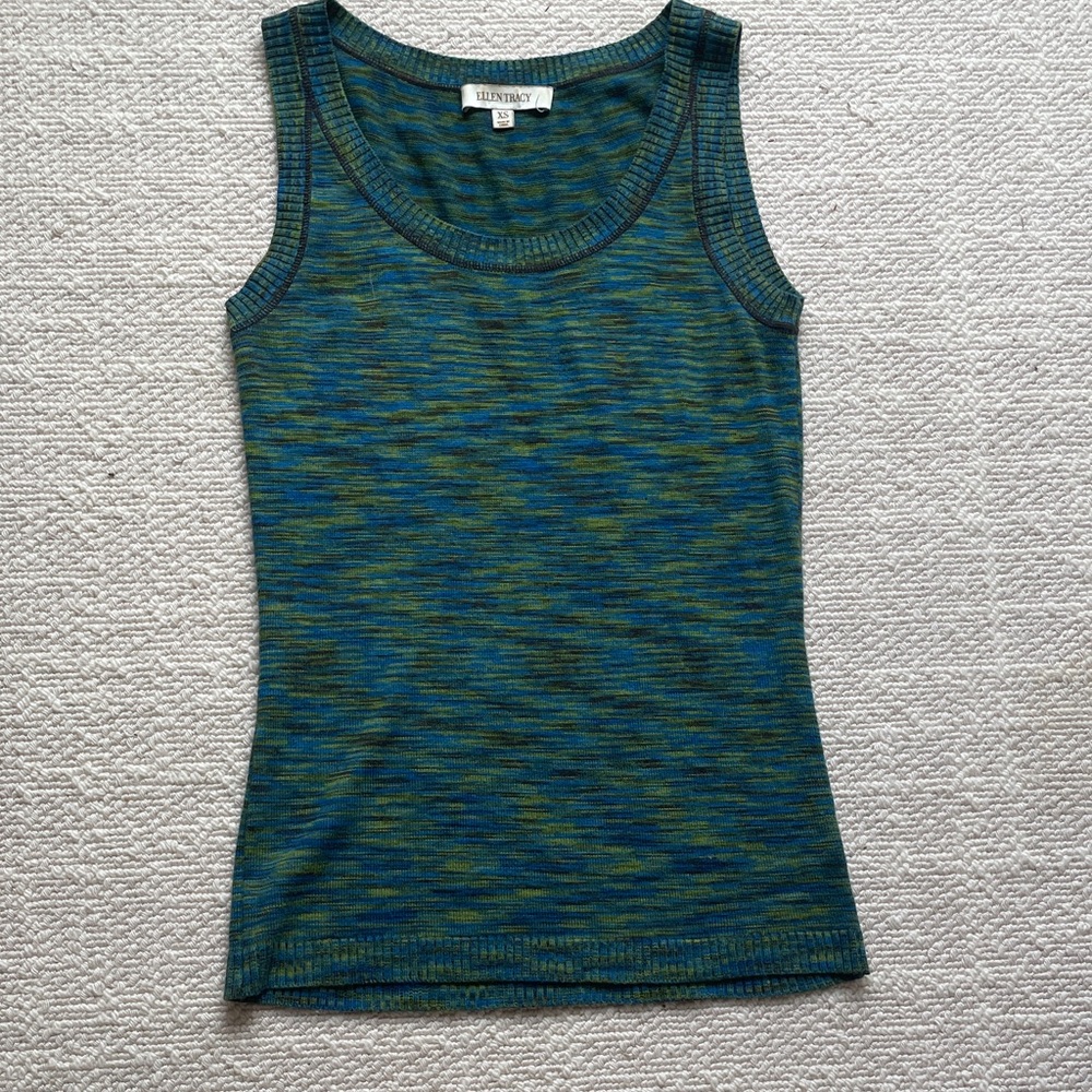Ellen Tracy Blue and Green Knit Tank Top